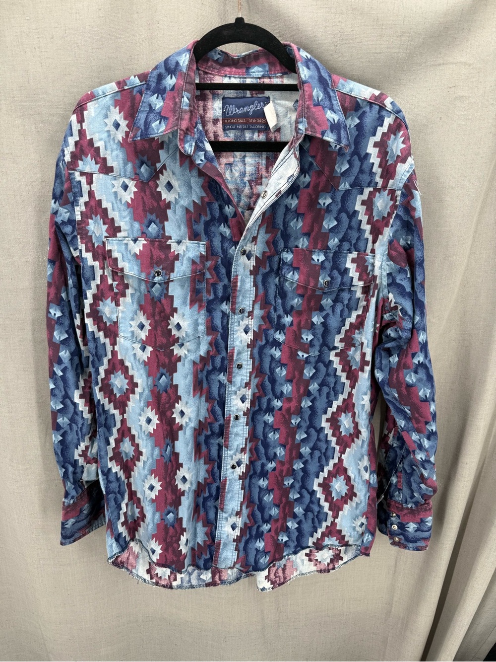 Wrangler Single Needle Tailoring Men's M Aztec Geometric Cotton Shirt 15.5-34